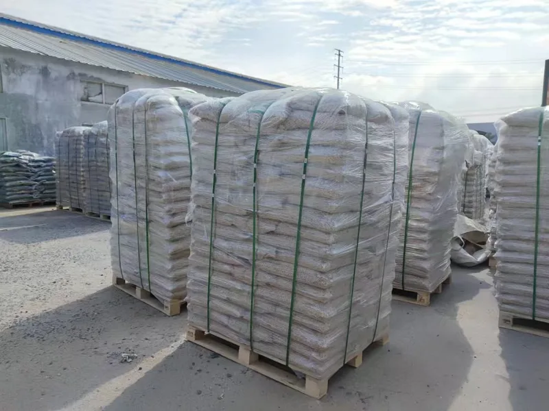Pallet loads of bagged pellets secured with wrap and straps